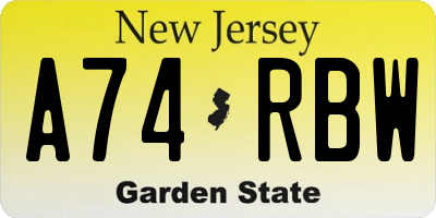 NJ license plate A74RBW