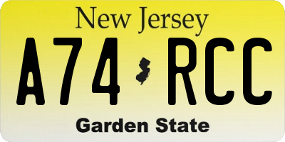 NJ license plate A74RCC