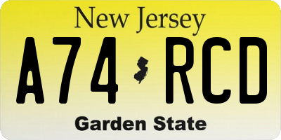 NJ license plate A74RCD