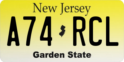 NJ license plate A74RCL