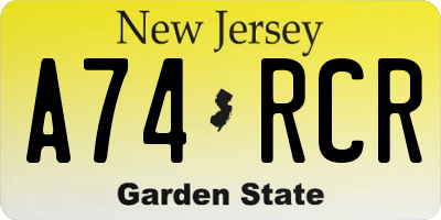 NJ license plate A74RCR