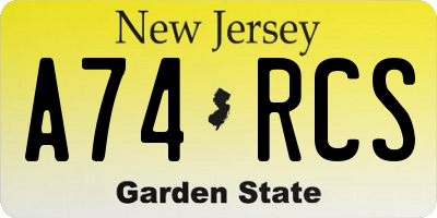 NJ license plate A74RCS