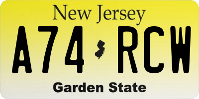 NJ license plate A74RCW
