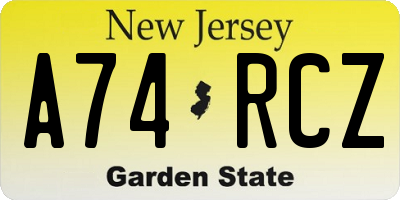 NJ license plate A74RCZ