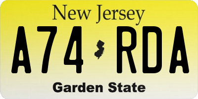 NJ license plate A74RDA