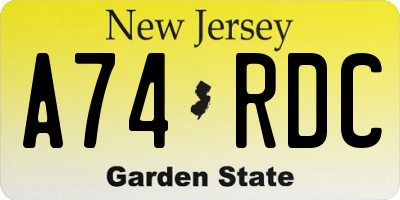 NJ license plate A74RDC