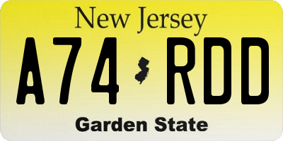 NJ license plate A74RDD