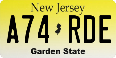 NJ license plate A74RDE