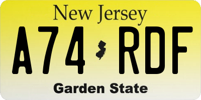 NJ license plate A74RDF