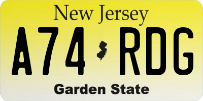 NJ license plate A74RDG