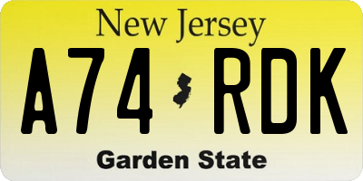 NJ license plate A74RDK