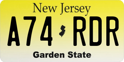 NJ license plate A74RDR