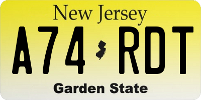 NJ license plate A74RDT
