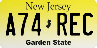 NJ license plate A74REC
