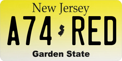 NJ license plate A74RED