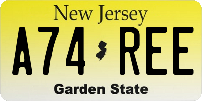 NJ license plate A74REE