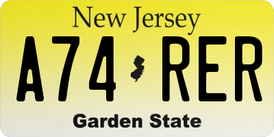 NJ license plate A74RER