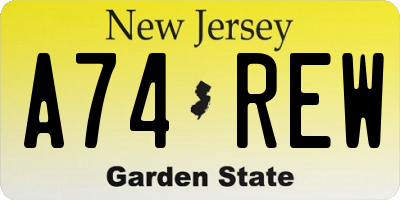 NJ license plate A74REW