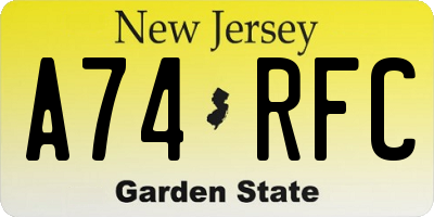 NJ license plate A74RFC