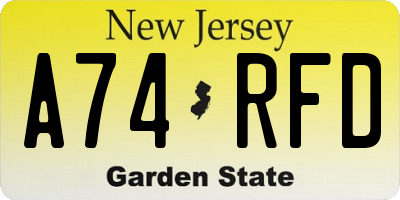NJ license plate A74RFD