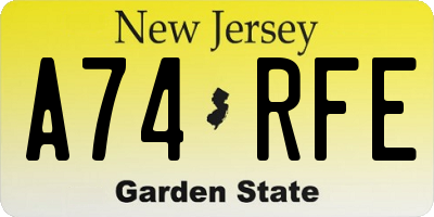NJ license plate A74RFE