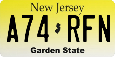 NJ license plate A74RFN