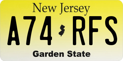 NJ license plate A74RFS