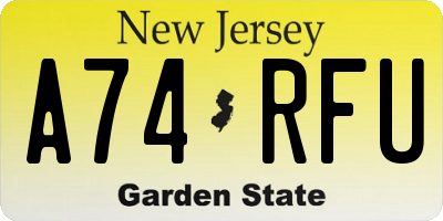 NJ license plate A74RFU
