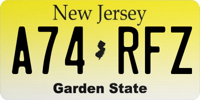 NJ license plate A74RFZ