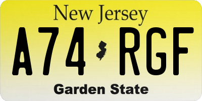 NJ license plate A74RGF