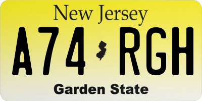 NJ license plate A74RGH