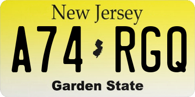 NJ license plate A74RGQ