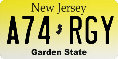 NJ license plate A74RGY