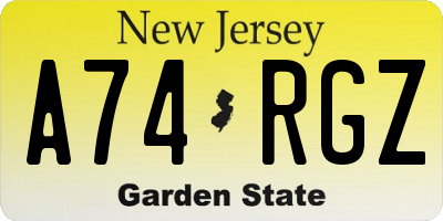NJ license plate A74RGZ