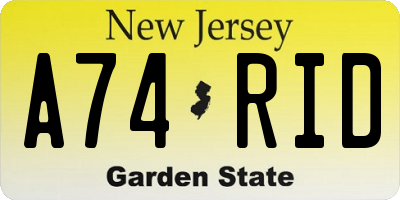 NJ license plate A74RID