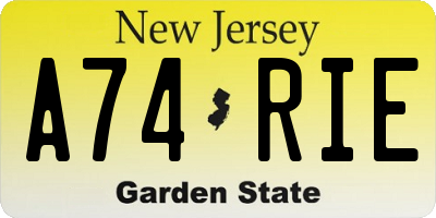 NJ license plate A74RIE