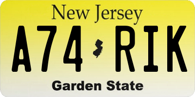 NJ license plate A74RIK