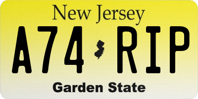 NJ license plate A74RIP