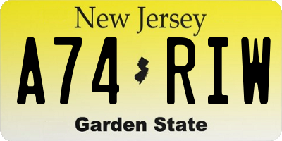 NJ license plate A74RIW