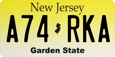 NJ license plate A74RKA