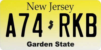 NJ license plate A74RKB