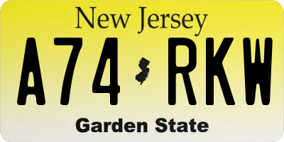 NJ license plate A74RKW