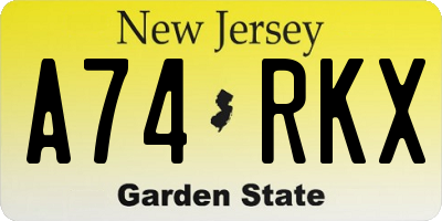 NJ license plate A74RKX