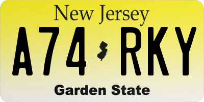 NJ license plate A74RKY