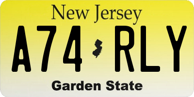 NJ license plate A74RLY