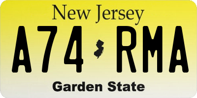 NJ license plate A74RMA