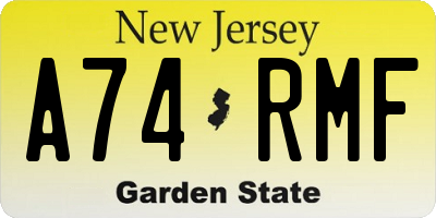 NJ license plate A74RMF