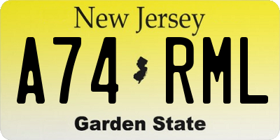 NJ license plate A74RML