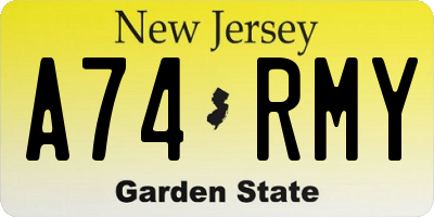NJ license plate A74RMY