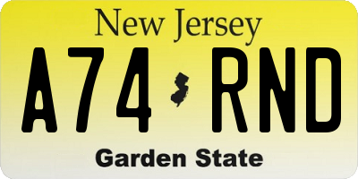 NJ license plate A74RND
